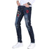 Embroidery Printed Blue Denim Casual Men's Jeans Patch Straight Pants